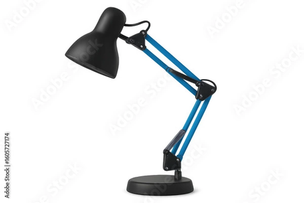 Obraz Black, blue articulated desk lamp showcasing contemporary design, providing targeted workspace illumination against transparent backdrop