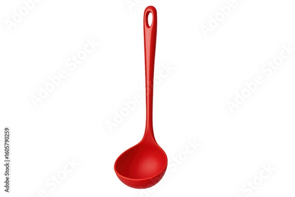Obraz Red plastic ladle resting on transparent surface, perfect kitchen utensil for serving soups and stews with culinary precision