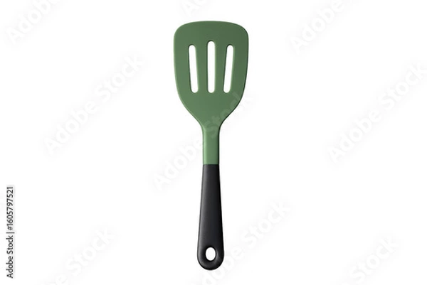 Obraz Green silicone spatula with black handle isolated on transparent background, perfect for cooking and baking