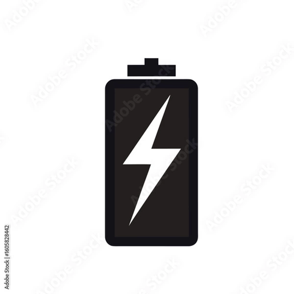 Obraz Black Battery with Lightning Symbol (Bold Silhouette)

