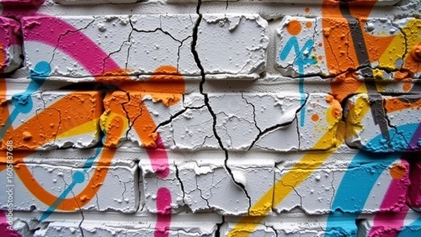 Fototapeta Urban decay in mixed media is beautifully captured in this vibrant wall art featuring colorful patterns and cracked textures