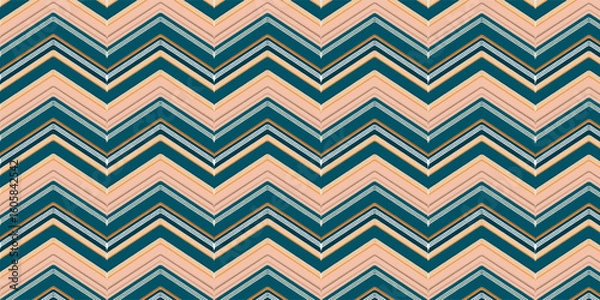 Fototapeta Modern Chevron Seamless Pattern – Abstract Zigzag Background in Peach and Teal