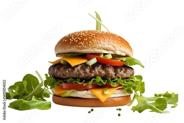 Fototapeta hamburger on a white background or transparent background