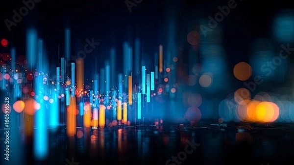 Obraz Abstract digital financial data visualization with glowing bokeh lights