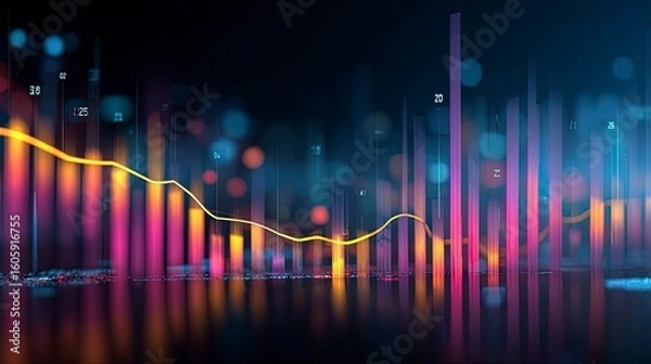 Fototapeta Financial data graph with rising and falling trends in vibrant colors