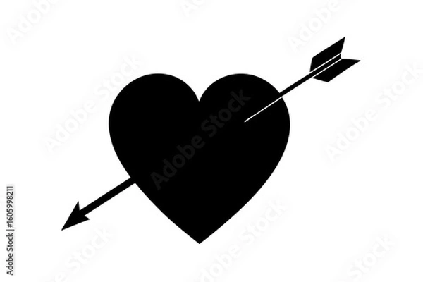 Obraz A passionate red heart pierced by Cupid's arrow symbolizes love and romance, an isolated 3D illustration perfect for Valentine's Day