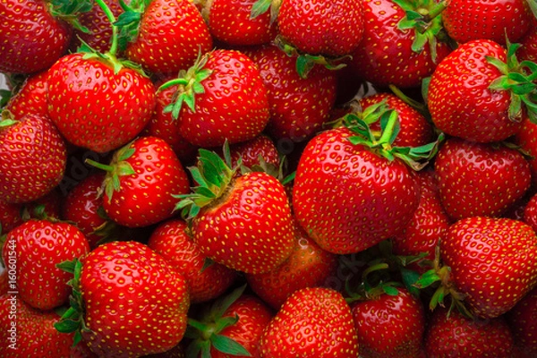 Fototapeta Background from fresh red strawberries