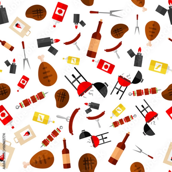 Fototapeta Picnic pattern made flat style. Design of wrapping paper, food packaging, etc. Vector Seamless background 