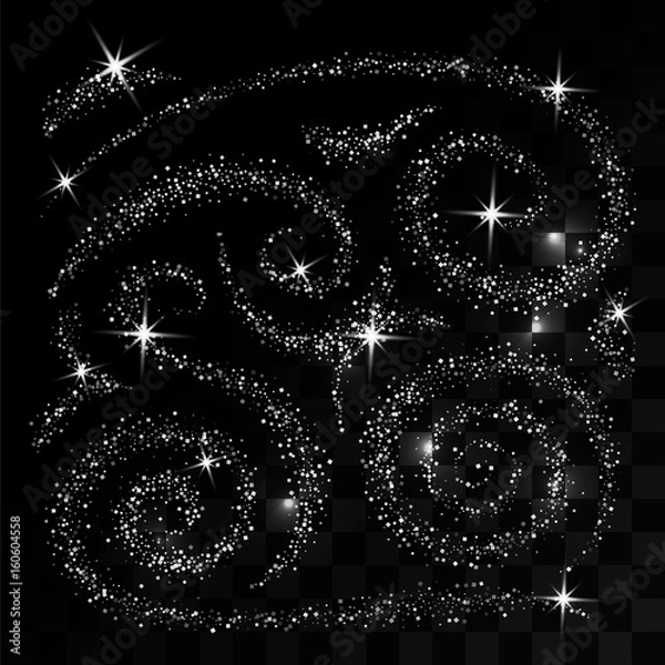 Fototapeta Silver Glitter Wave, Spirals and Whorls. Abstract design element. Vector illustration. 