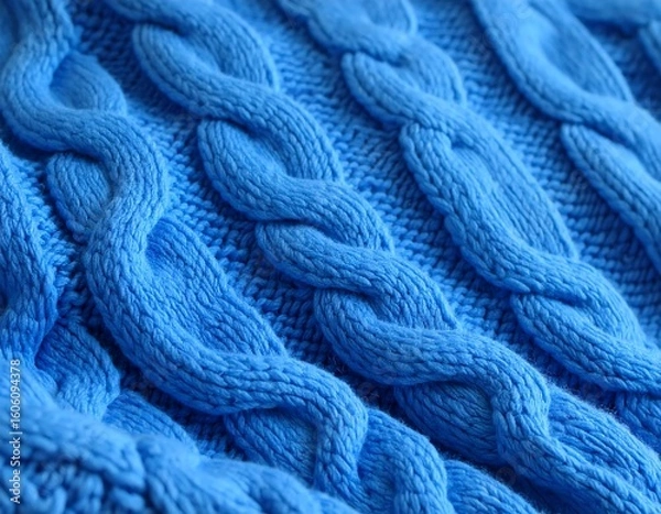 Fototapeta Close-up vibrant blue cable knit fabric