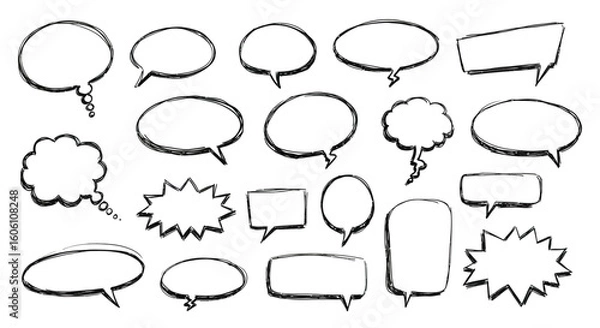 Fototapeta Collection of hand drawn speech bubbles and thought balloons in doodle style