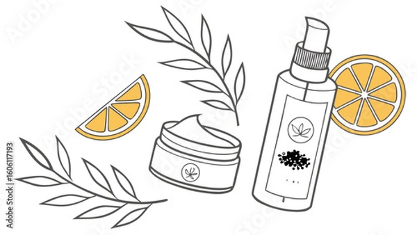 Fototapeta Organic skincare products with citrus and botanical extracts for natural beauty and wellness routine