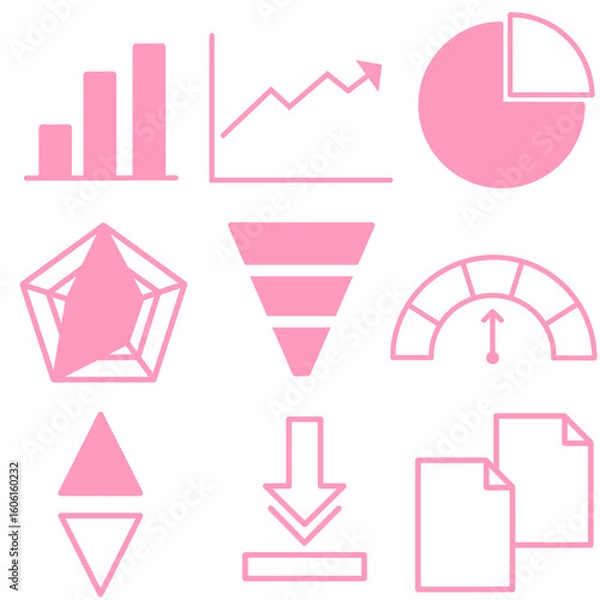 Obraz シンプルグラフ系アイコンセット（ピンク）