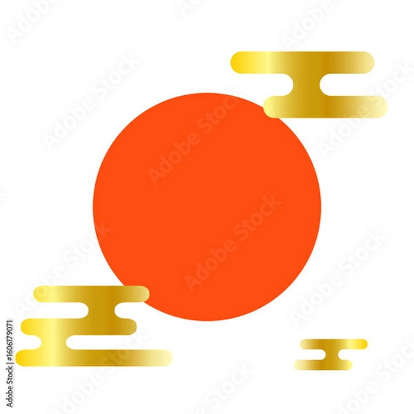 Obraz 金色の霞雲と朱色の太陽が重なる和風の吉祥イラスト