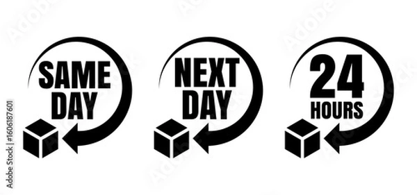 Obraz Same Day, Next Day, 24 Hour Delivery Icons – Fast Shipping Symbol Set