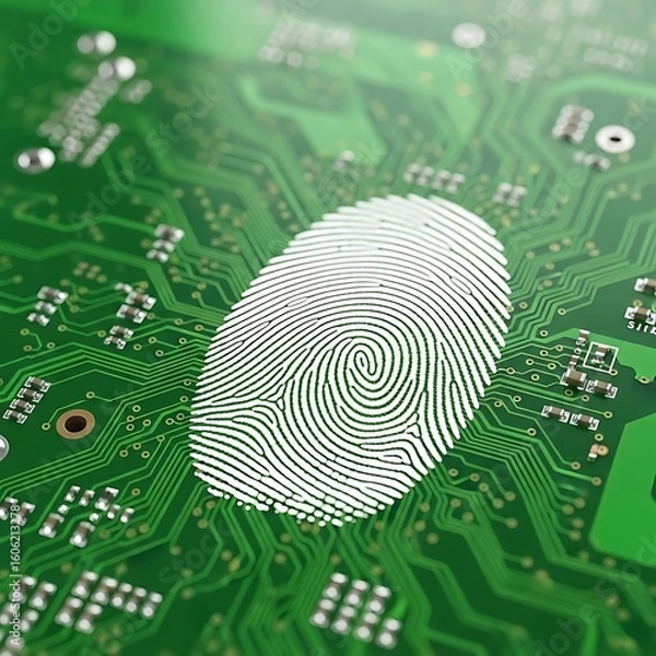 Fototapeta Fingerprint graphic on a circuit board.