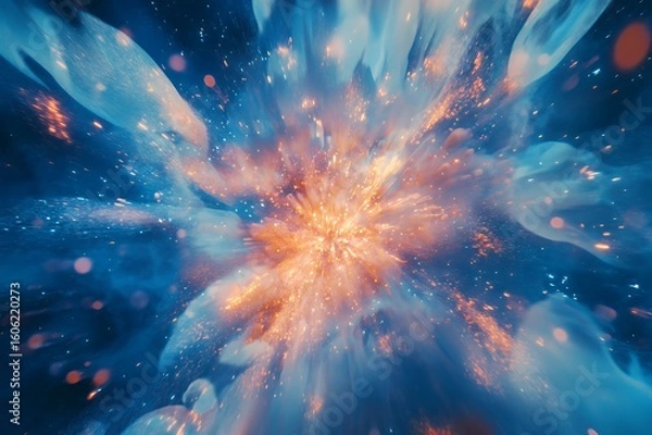 Obraz Abstract Cosmic Explosion of Blue and Orange Sparks