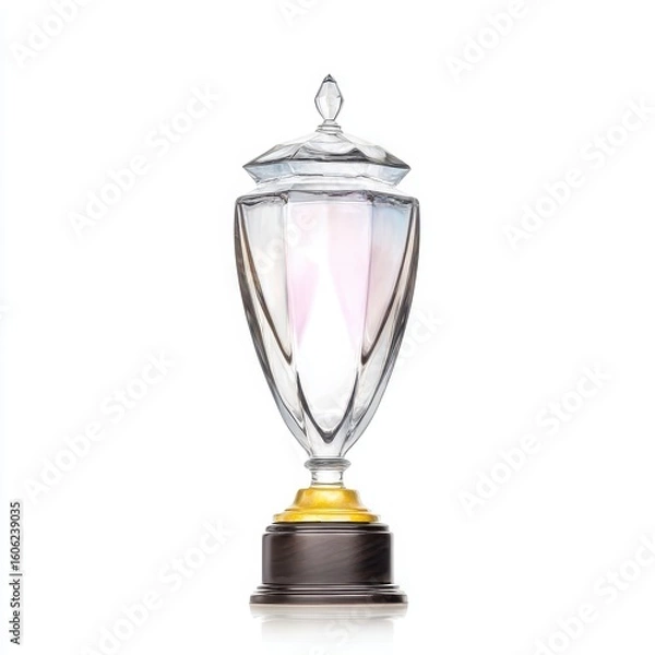 Fototapeta Elegant Crystal Trophy with Faceted Urn Shape and Gold Wooden Base Standing Proud