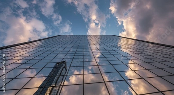 Obraz Modern skyscraper facade with cloud reflections