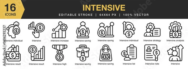 Obraz Intensive icon set. Editable Stroke Icon Collection. Includes business, investment, finance, financial, growth, and More. Outline icons vector collection.