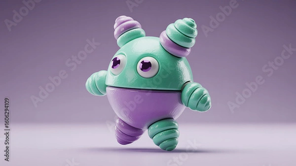 Fototapeta Photo of a cute 3d monster character with big eyes
