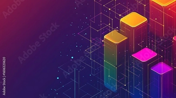 Fototapeta Stylized geometric database shining with rainbow hues