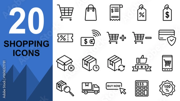 Fototapeta shopping icons, outline vector icons in transparent background