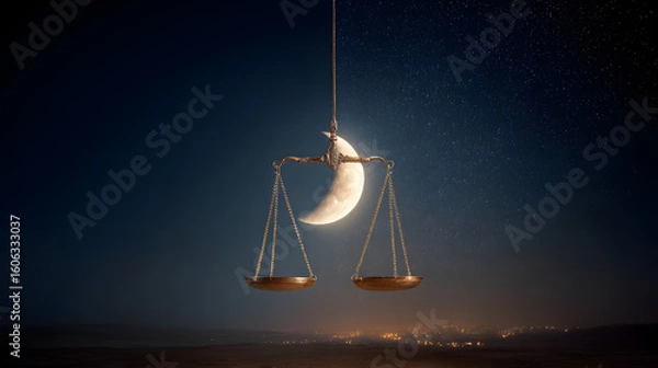 Fototapeta of scales of justice showing balance between day and night , justice, scales, balance, day, night, law, equality, concept