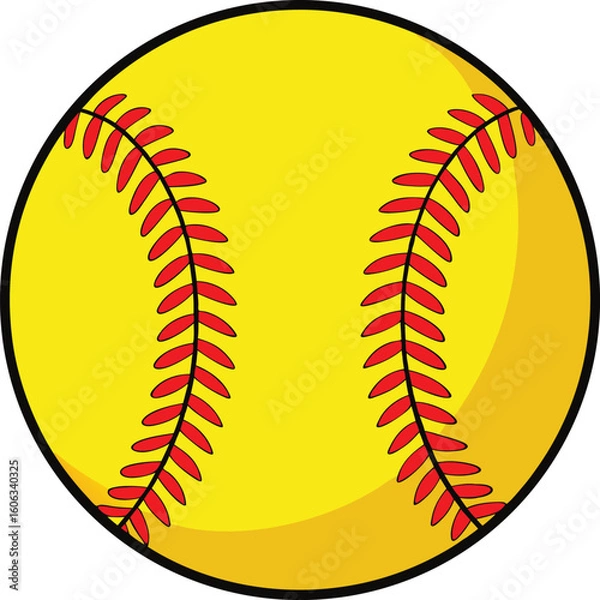 Fototapeta Bright yellow softball with red lacing
