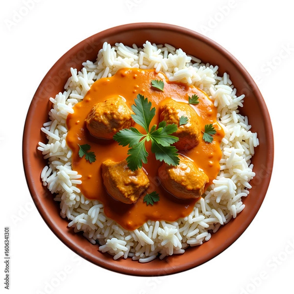 Obraz Spicy Chicken Tikka Masala with Rice Aromatic Indian Cuisine isolated on transparent background