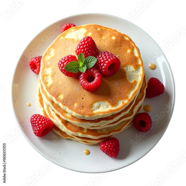 Obraz Delicious Pancakes with Raspberries on white plate isolated on transparent background