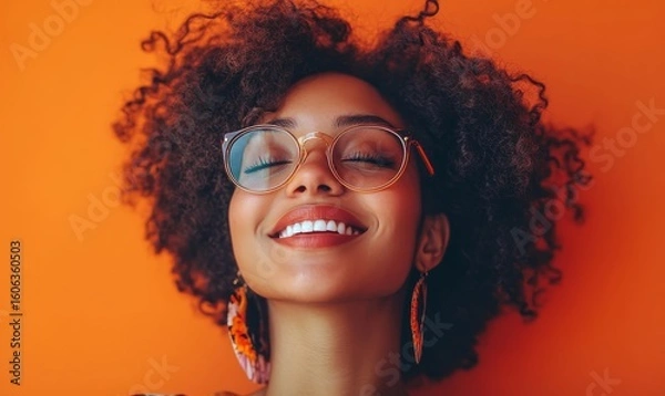 Obraz Joyful mixed-race young woman participating in virtual video team meeting, fostering inclusive and flexible work culture, Generative AI