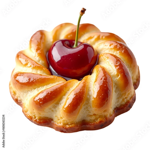 Obraz Cherry Pastry Delicious Baked with Sweet Cherry Topping isolated on transparent background