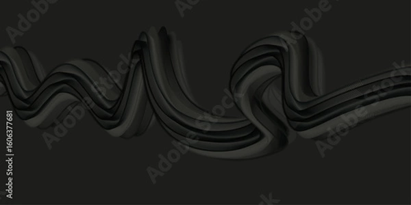 Fototapeta Abstract wave-like form composed of smooth, layered ribbons in varying shades of black and dark gray, giving the illusion of light and shadow playing across the surface.