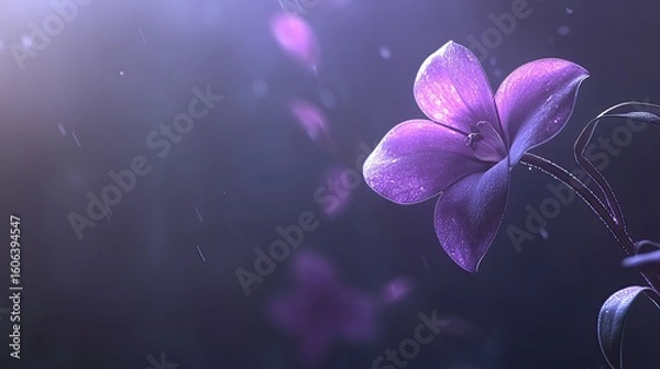 Obraz A delicate orchid with soft, purple petals resting on a dark background, illuminated by soft lighting. The orchidâ€™s delicate purple petals rest against a dark background, illuminated by