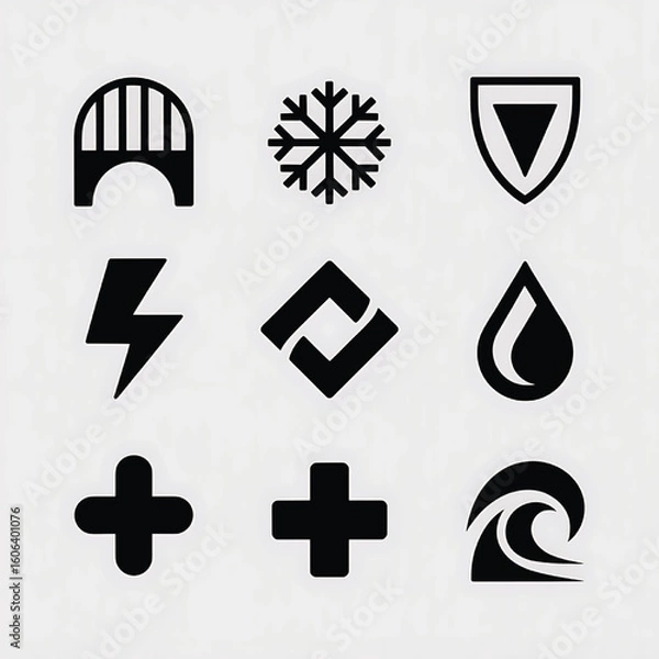 Fototapeta Nine black graphic symbols on white background icon 2