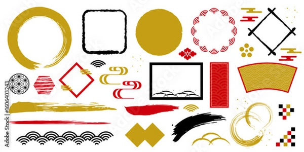 Obraz 和風　フレーム　あしらい　赤　黒　金色