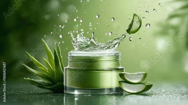 Fototapeta Refreshing Aloe Cream Splash with Aloe Slices