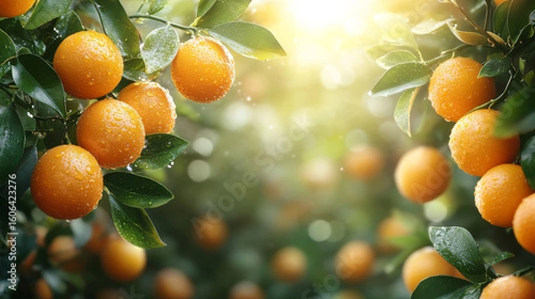 Obraz Orange tree with oranges. Orchard in sunny day
