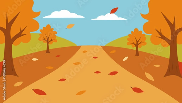 Fototapeta Autumn Garden Path With Falling Leaves