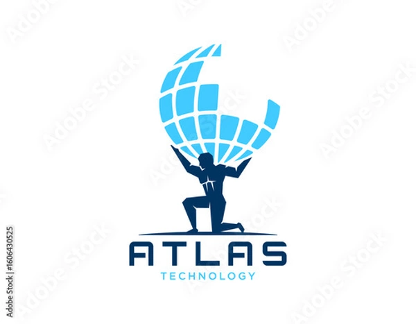 Fototapeta Atlas lifting globe logo, vector design illustration