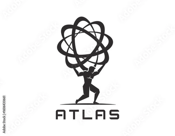 Fototapeta Atlas lifting globe logo, vector design illustration