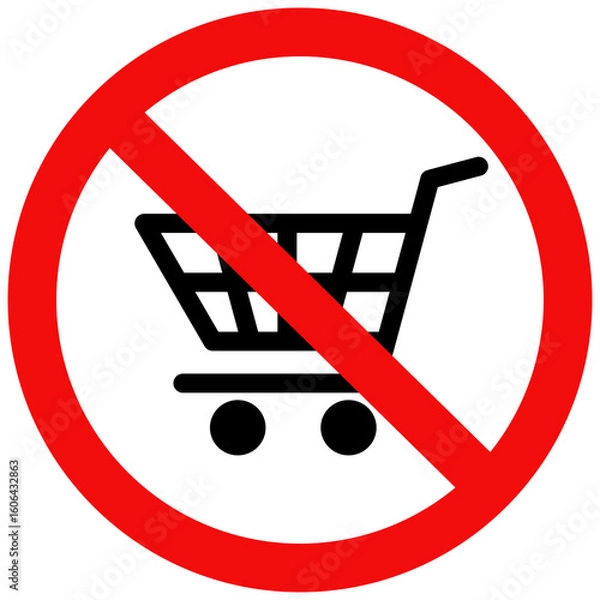 Fototapeta Carts are not allowed sign. No shopping cart sign, The use of trolleys is prohibited. Flat vector illustration design.