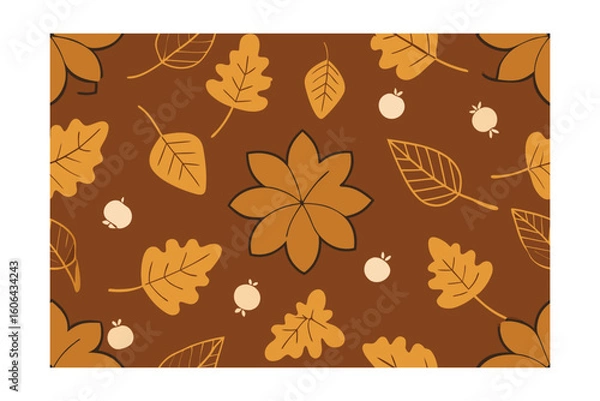 Fototapeta Autumn leaves acorns berries pattern on brown fall