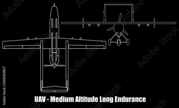 Fototapeta MALE (Medium Altitude Long Endurance) drones are unmanned aerial vehicles designed for long-duration missions at altitudes between 10,000 to 30,000 feet, commonly used for surveillance, reconnaissance
