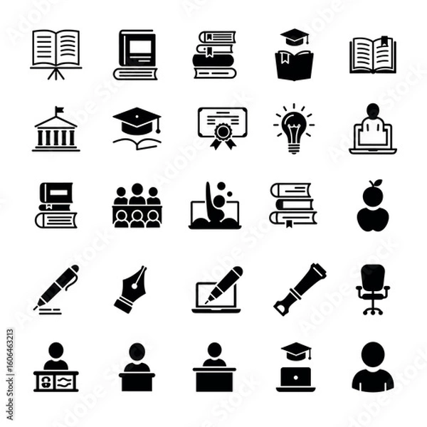 Obraz Education and Learning Glyph Icons Set Reading Elements