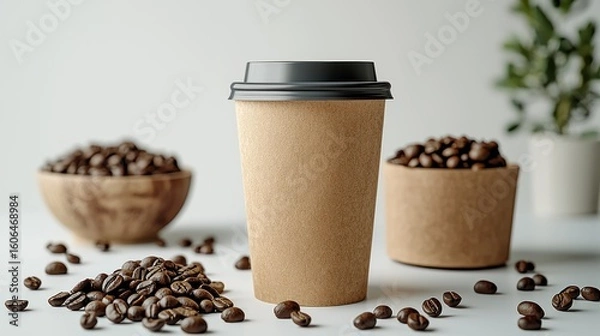 Obraz Coffee cup, beans, studio, minimalist, mockup