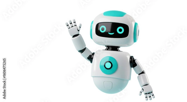 Obraz Friendly cartoon robot waves hello with cheerful expression, perfect for tech and futuristic concepts