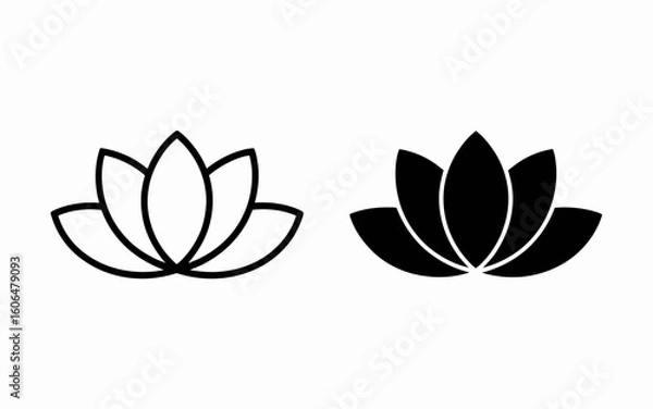Fototapeta Lotus Flower Icon Set Outline and Solid Spa Wellness Symbol Vector