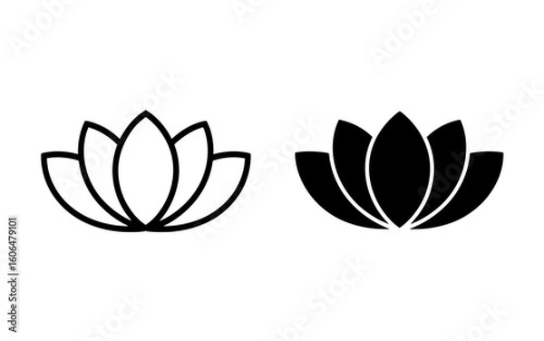 Fototapeta Lotus Flower Icon Set Outline and Solid Spa Wellness Symbol Vector